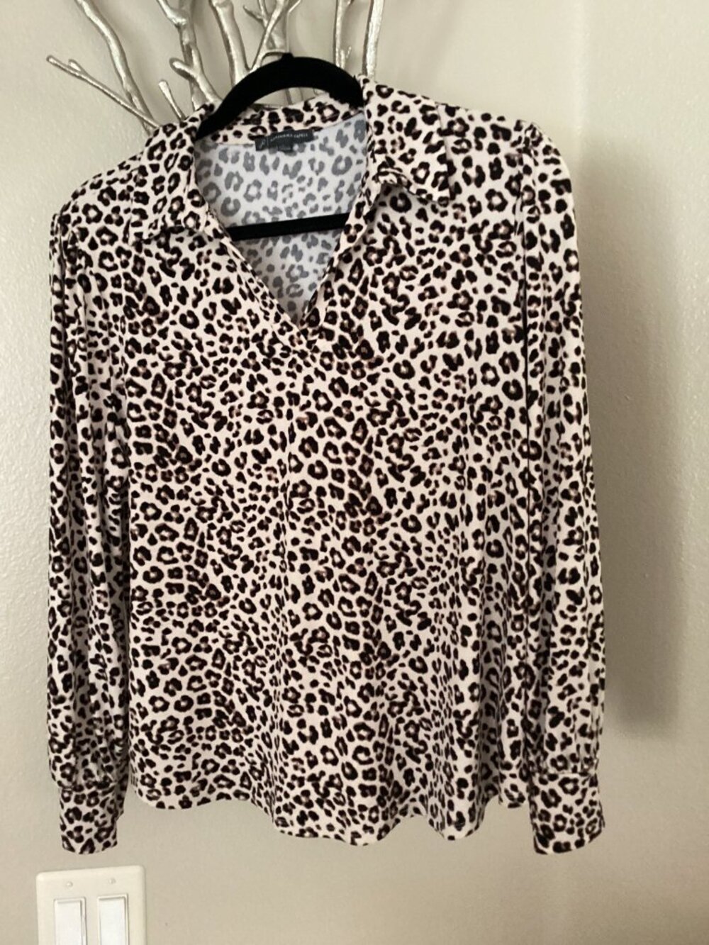Adianna Papell black and white leopard blouse, top, size large